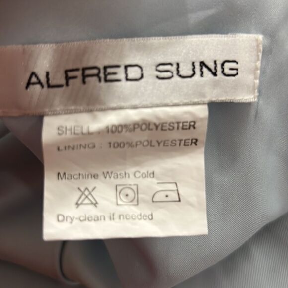 Alfred Sung Puff Cap Sleeve Full Skirt Satin Midi Dress - D798 14 NWOT Mist - Picture 9 of 10